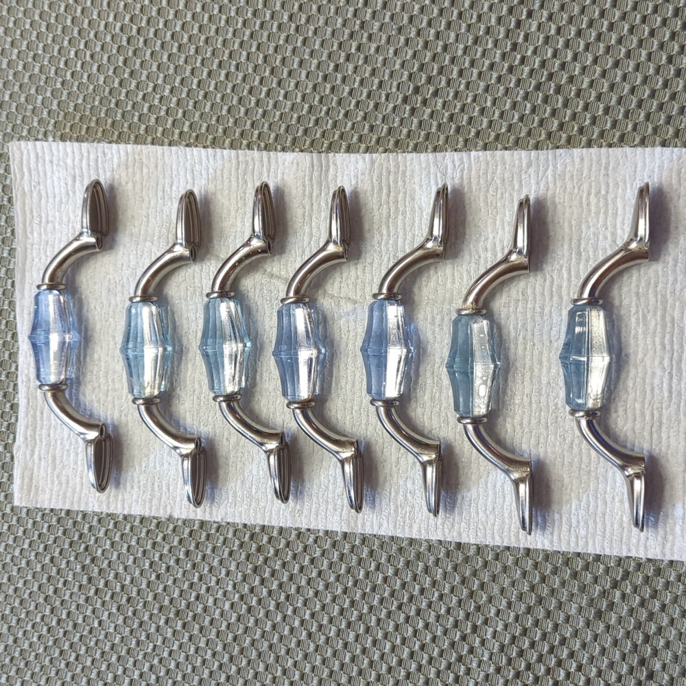 7 Brushed Nickel with Light Blue Acrylic Center 3 inch cabinet or drawer pulls - Picture 3 of 5